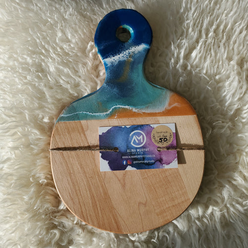 Moody Ocean  Resin Maple Personal Cheese Board Round